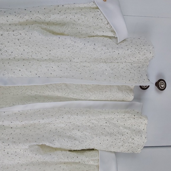 White open Blazer Suit jacket Sparkle holidays rhinestones bling Gorg! Sz.L - Picture 3 of 10